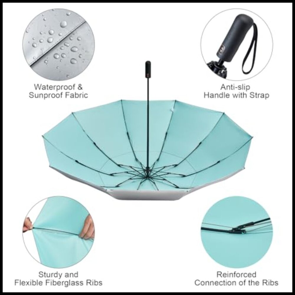 Compact Reverse Travel Umbrella Windproof Uv Prot… - image 7